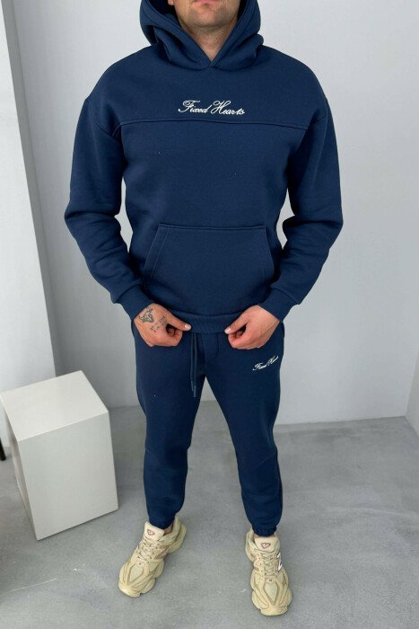 KOSTUM NJE NGJYRESH HOODIE ME SHKRIME + TUTA PER MESHKUJ NE NGJYRE BLU - 1