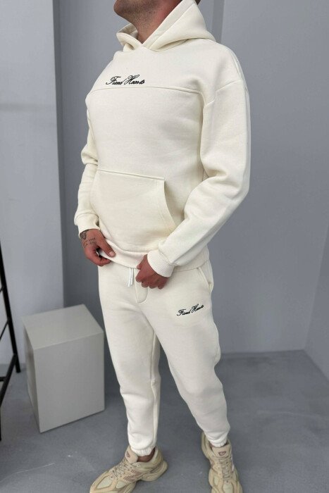 KOSTUM NJE NGJYRESH HOODIE ME SHKRIME + TUTA PER MESHKUJ NE NGJYRE TE BARDHE - 2