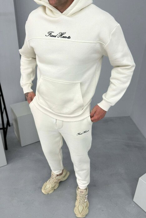 KOSTUM NJE NGJYRESH HOODIE ME SHKRIME + TUTA PER MESHKUJ NE NGJYRE TE BARDHE - 6
