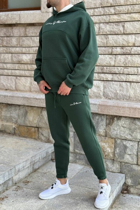 KOSTUM NJË NGJYRËSH ME PUSH HOODIE+TUTA PËR MESHKUJ NË NGJYRË JESHILE - 5