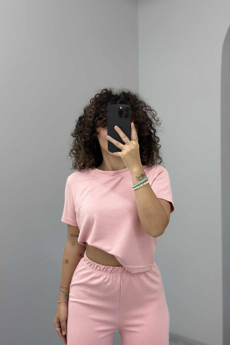 KOSTUM NJËNGJYRËSH ELASTIK T-SHIRT+TUTA PËR FEMRA NË NGJYRËN PUDËR - 4