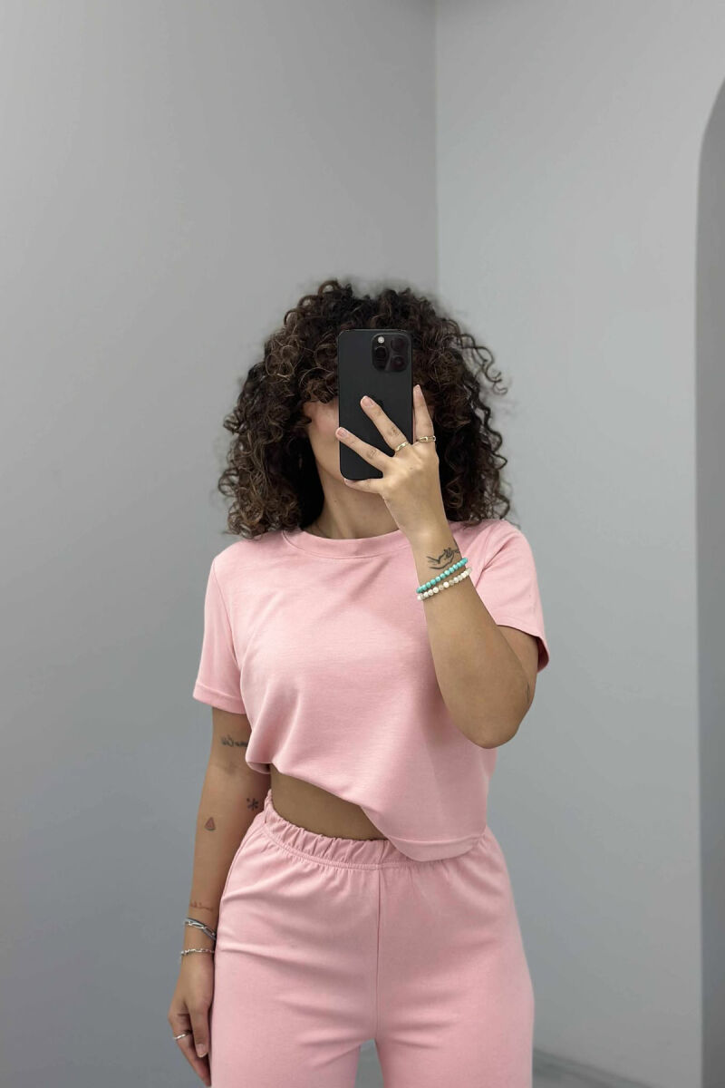 KOSTUM NJËNGJYRËSH ELASTIK T-SHIRT+TUTA PËR FEMRA NË NGJYRËN PUDËR - 4