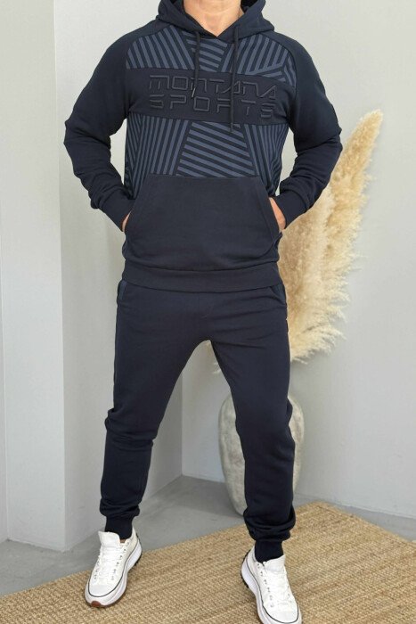 KOSTUM NJËNGJYRËSH HOODIE+TUTA PËR MESHKUJ NË NGJYRËN BLU TË ERRËT - 1
