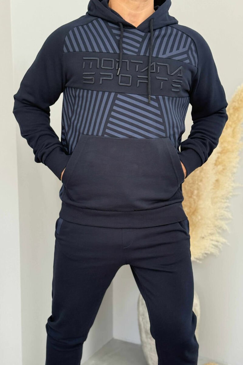 KOSTUM NJËNGJYRËSH HOODIE+TUTA PËR MESHKUJ NË NGJYRËN BLU TË ERRËT - 3
