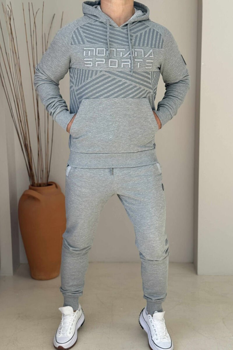 KOSTUM NJËNGJYRËSH HOODIE+TUTA PËR MESHKUJ NË NGJYRËN GRI - 1