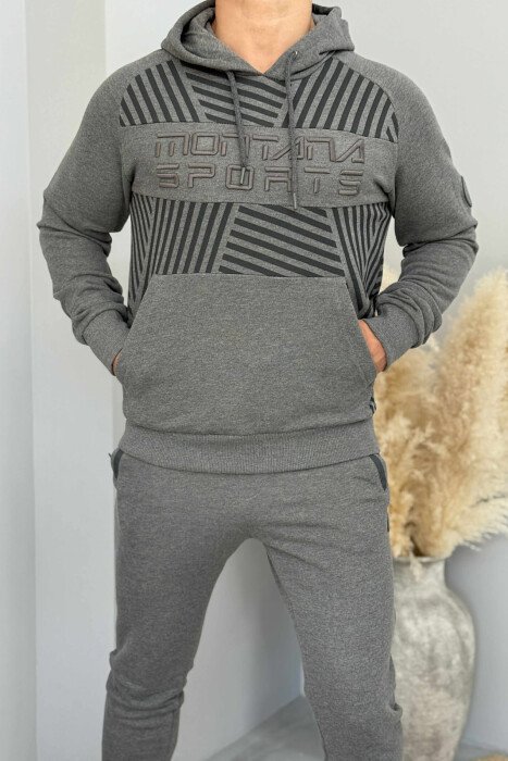 KOSTUM NJËNGJYRËSH HOODIE+TUTA PËR MESHKUJ NË NGJYRËN GRI TË ERRËT - 3