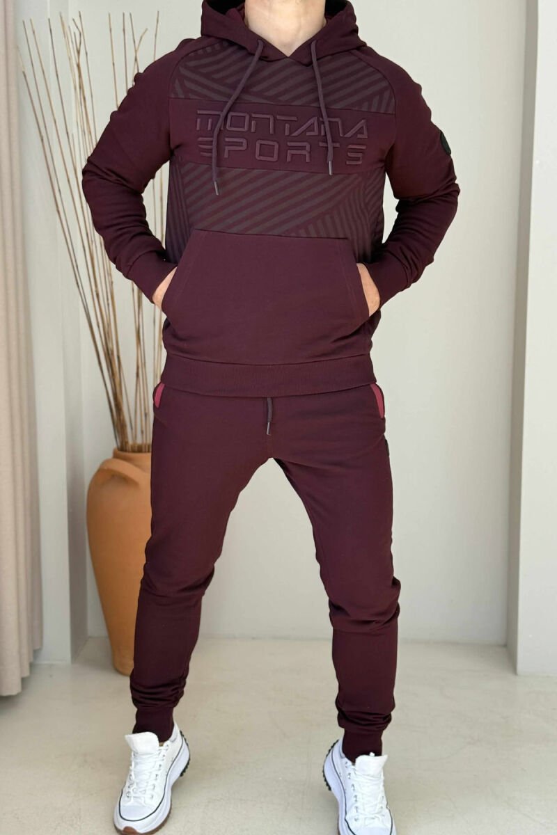 KOSTUM NJËNGJYRËSH HOODIE+TUTA PËR MESHKUJ NË NGJYRËN VISHNJË - 1