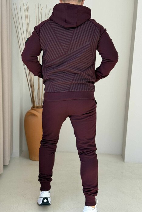 KOSTUM NJËNGJYRËSH HOODIE+TUTA PËR MESHKUJ NË NGJYRËN VISHNJË - 2