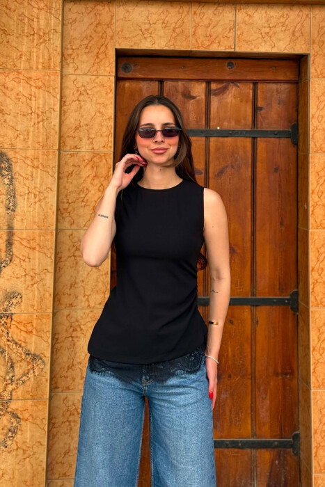LACE DETAIL ONE COLOR WOMAN TANK TOP BLACK/ E ZEZE - KLAUDIO FASHION