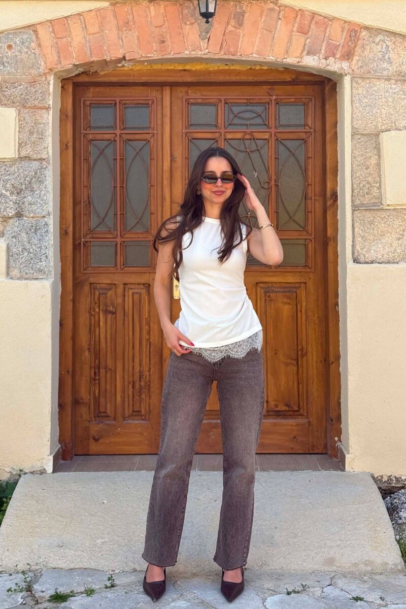 LACE DETAIL ONE COLOR WOMAN TANK TOP WHITE-E BARDHE - 6