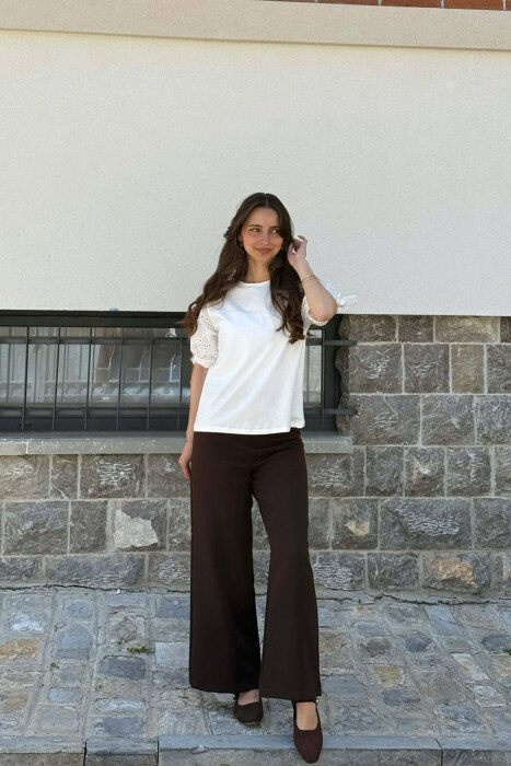 LACE TRIM DETAILS ONE COLOR WOMAN T-SHIRT WHITE-E BARDHE - 3