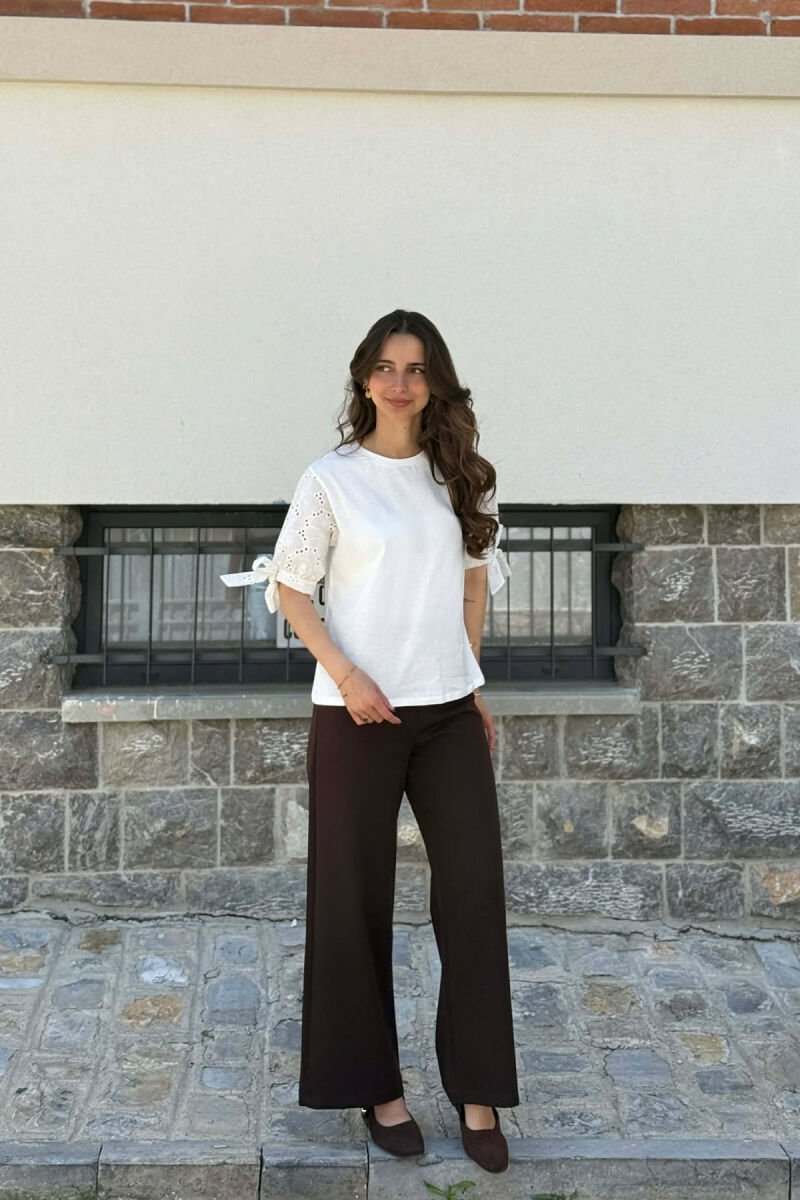 LACE TRIM DETAILS ONE COLOR WOMAN T-SHIRT WHITE-E BARDHE - 4