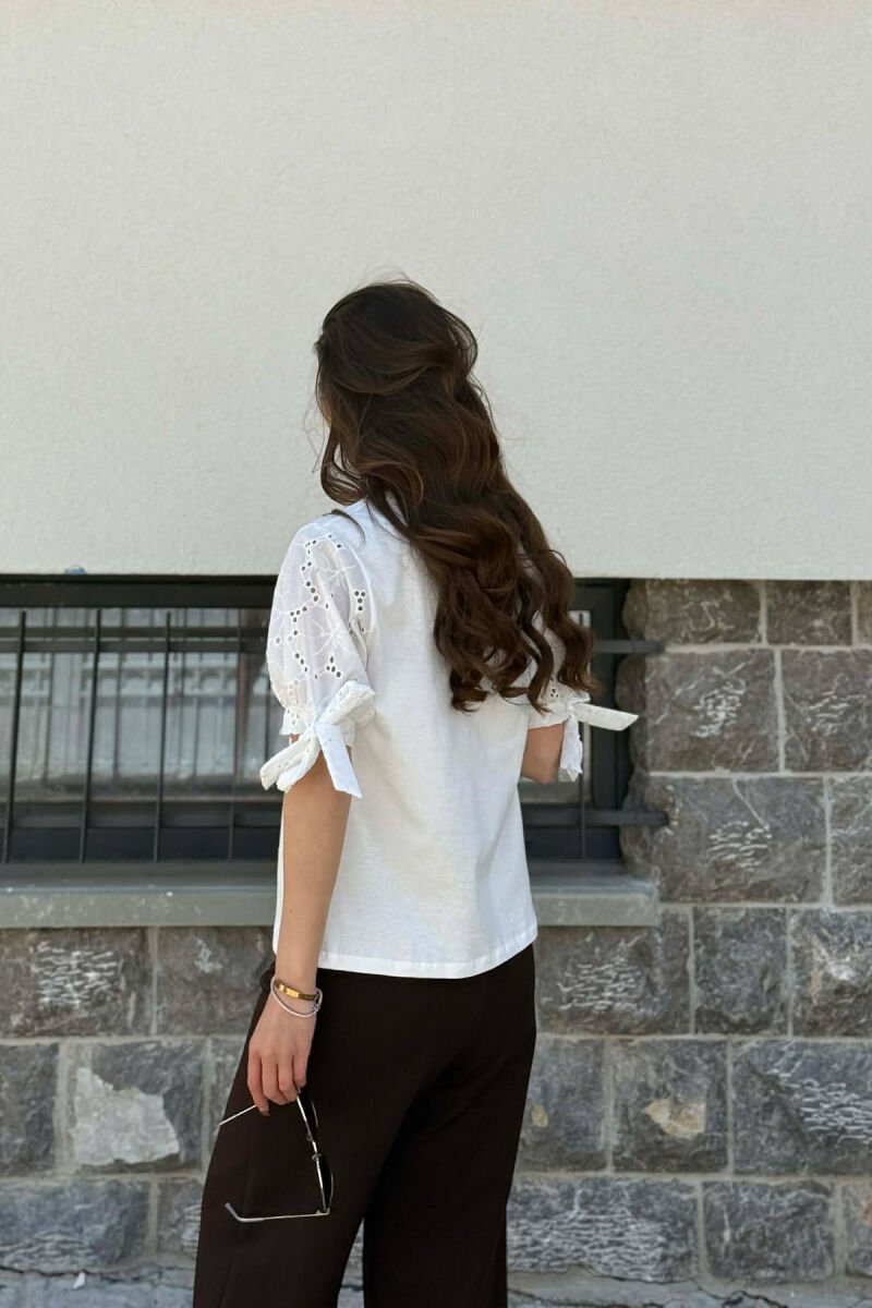 LACE TRIM DETAILS ONE COLOR WOMAN T-SHIRT WHITE-E BARDHE - 5