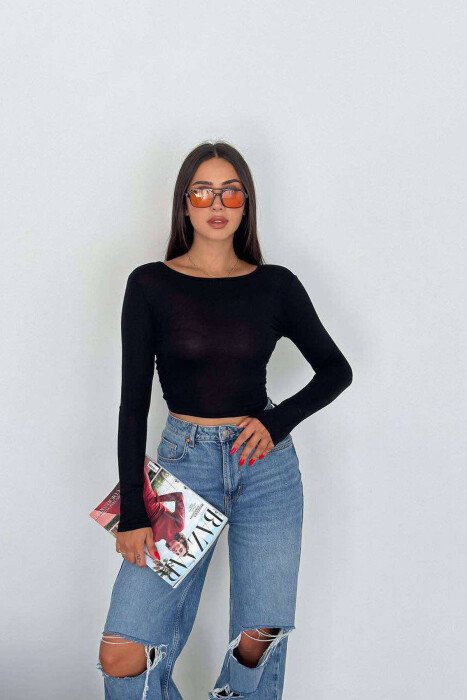 LACING BACK DESIGN WOMEN CROP BLACK/ E ZEZE - KLAUDIO FASHION