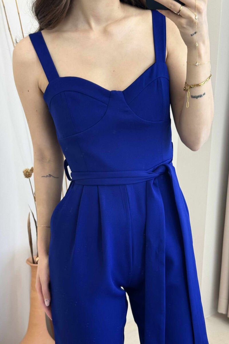 LACING BELT DETAIL ONE COLOR WOMEN JUMPSUIT BLUE/BLU - 4