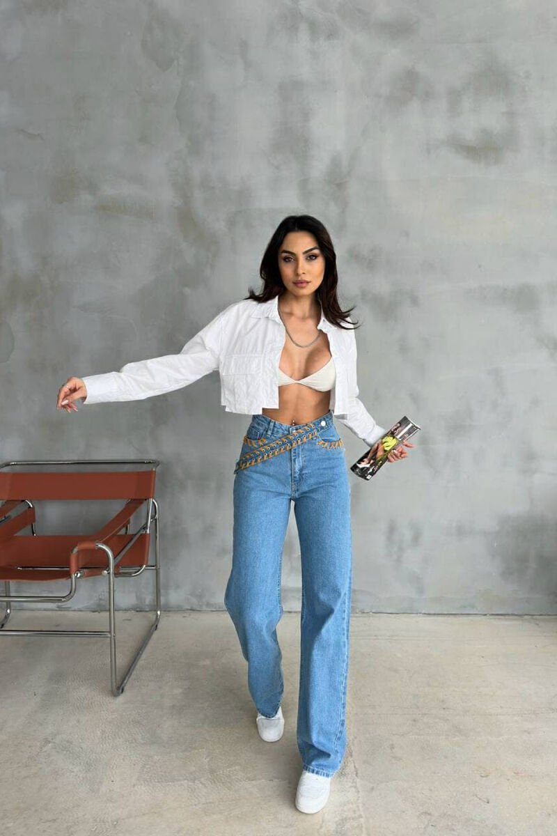 LACING BELT DETAILS ONE COLOR WOMEN JEANS LIGHTBLUE/BZ - 1