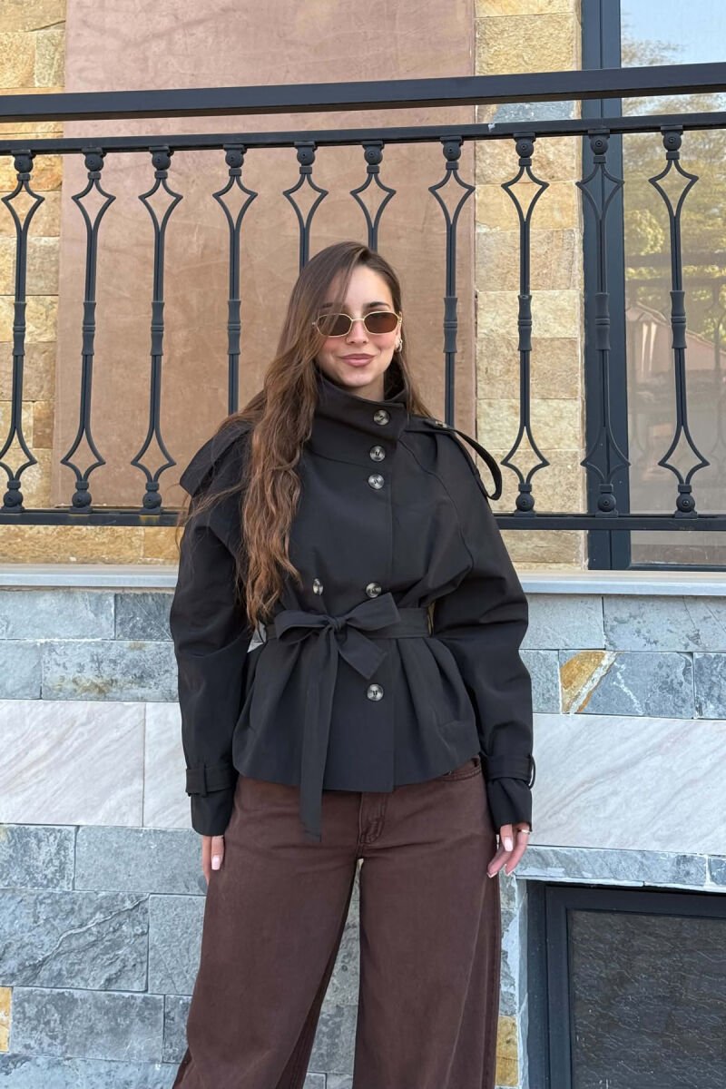 LACING BELT ONE COLOR BUTTONED WOMEN JACKET BLACK/ E ZEZE - 1