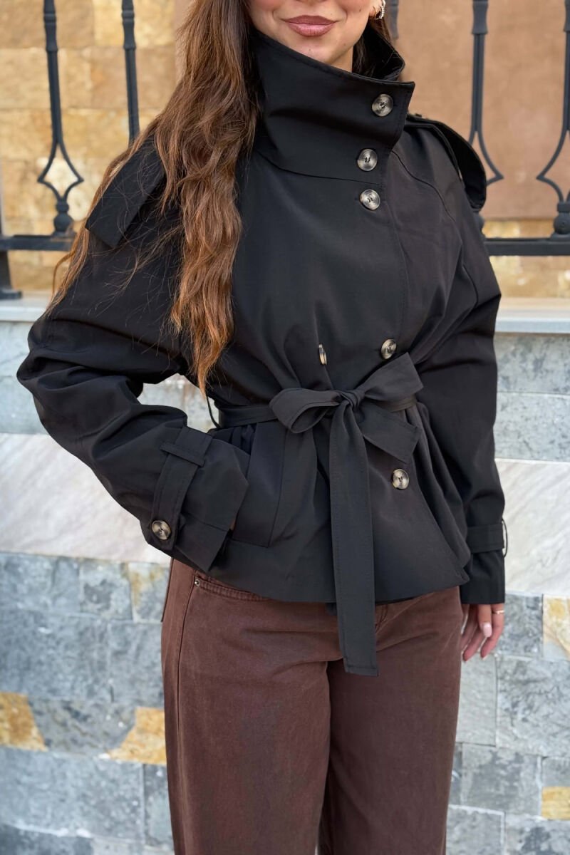 LACING BELT ONE COLOR BUTTONED WOMEN JACKET BLACK/ E ZEZE - 3