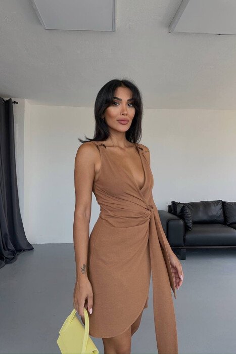 LACING BELT ONE COLOR SHORT WOMEN DRESS BROWN/KAFE - 1