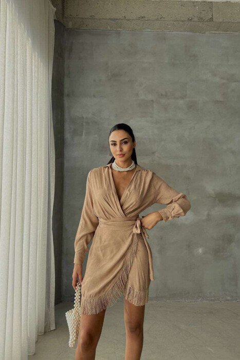 LACING BELT ONE COLOR WOMEN DRESS BEIGE/BEZHE - 1