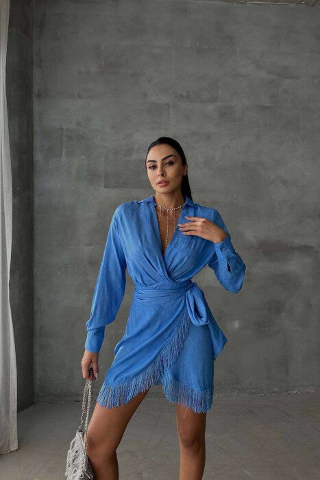LACING BELT ONE COLOR WOMEN DRESS BLUE/BLU 