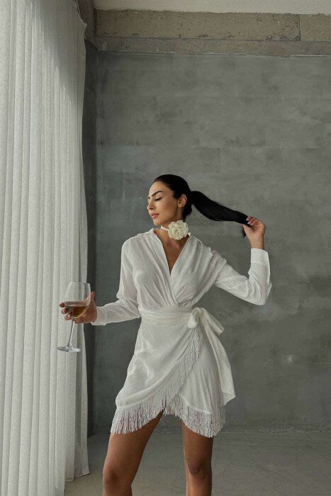 LACING BELT ONE COLOR WOMEN DRESS WHITE-E BARDHE 