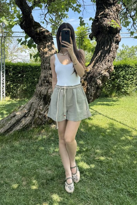 LACING BELT ONE COLOR WOMEN SHORTS OLIVE/ULLI - 5