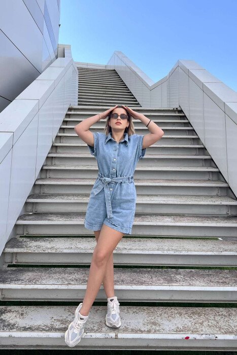 LACING BUTTONS DENIM WOMEN JUMPSUIT LIGHTBLUE/BZ - 3