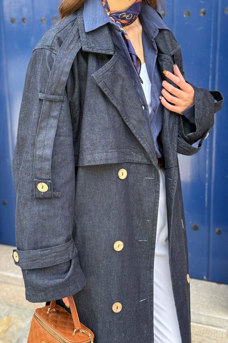 LACING DETAIL BUTTONED DENIM WOMAN JACKET BLUE/BLU - 2