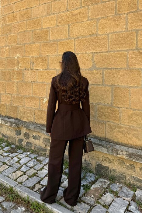 LACING DETAIL CLASSIC JACKET + TROUSERS WOMAN SET BROWN/KAFE - 5