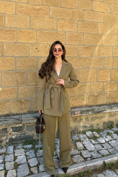 LACING DETAIL CLASSIC JACKET + TROUSERS WOMAN SET OLIVE/ULLI - 1