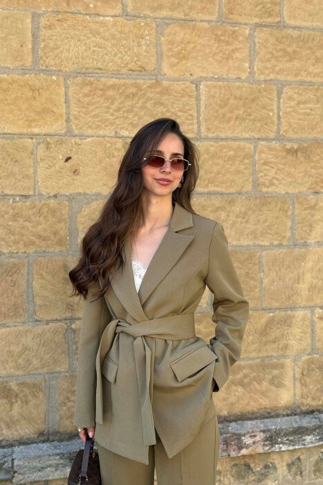 LACING DETAIL CLASSIC JACKET + TROUSERS WOMAN SET OLIVE/ULLI - 3