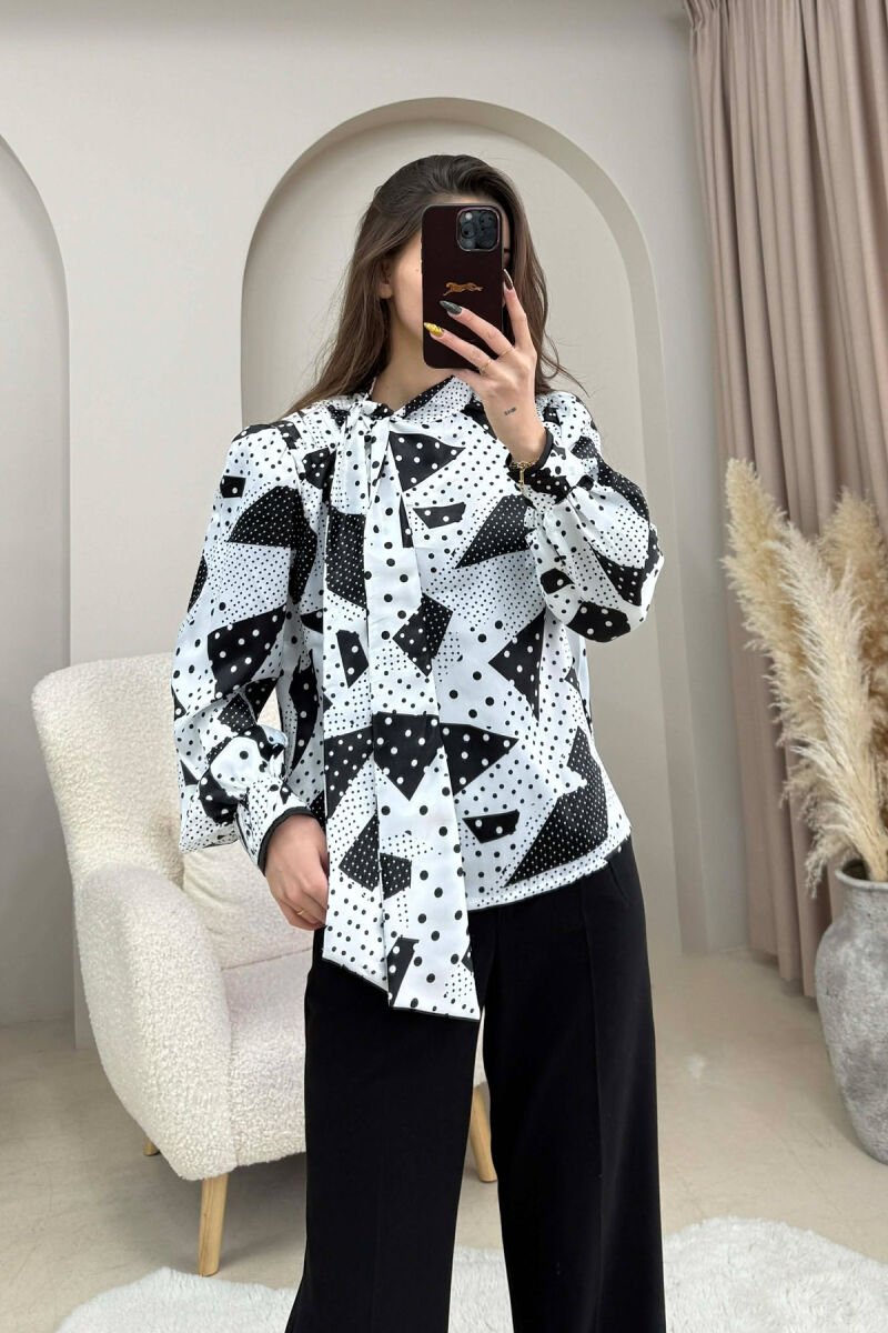 LACING DETAIL DESIGNED WOMEN SHIRT BLACK-WHITE/ZEBA - 1