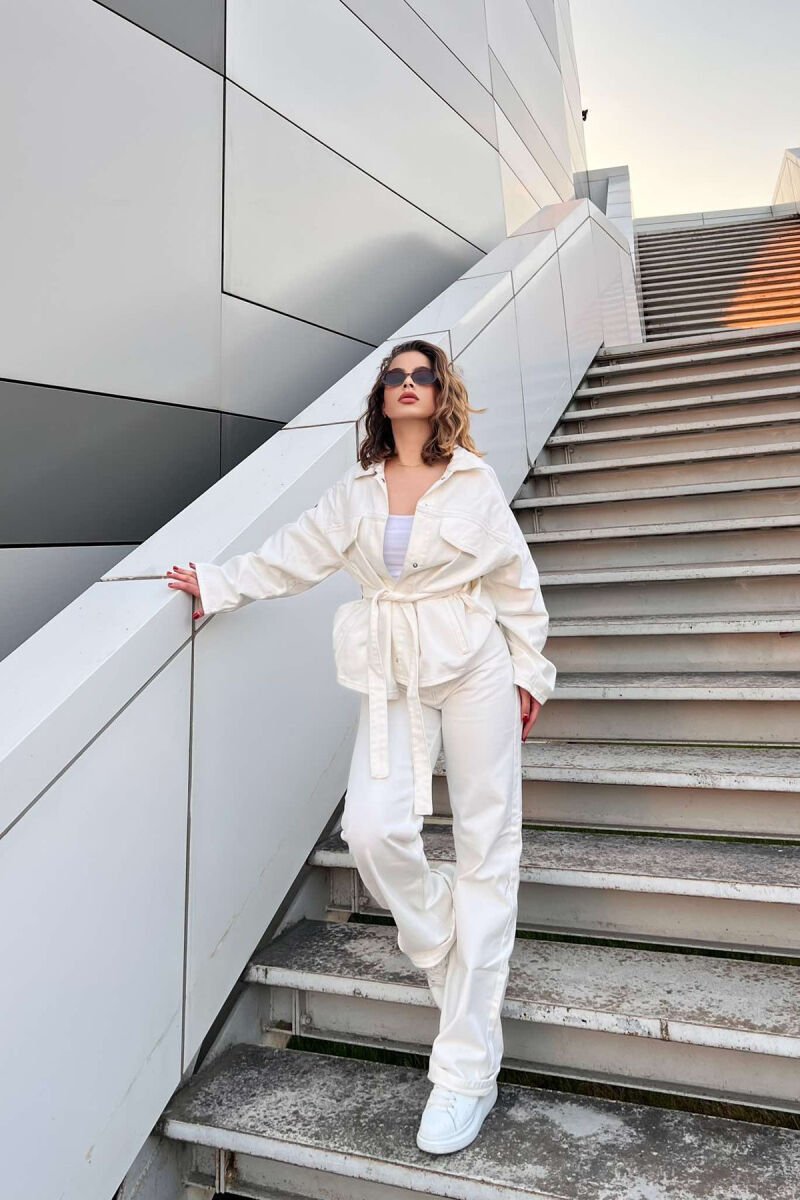 LACING DETAIL JACKET+JEANS DENIM WOMEN SET WHITE-E BARDHE - 3