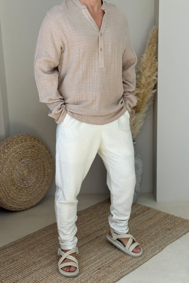 LACING DETAIL ONE COLOR MEN PANTS CREAM/KREM - 1