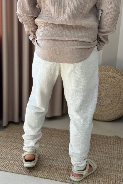 LACING DETAIL ONE COLOR MEN PANTS CREAM/KREM - 3