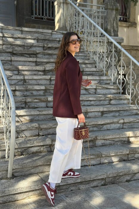 LACING DETAIL ONE COLOR WOMEN JACKET DARK BURGUNDY/VISHNJE E ERRET - 3