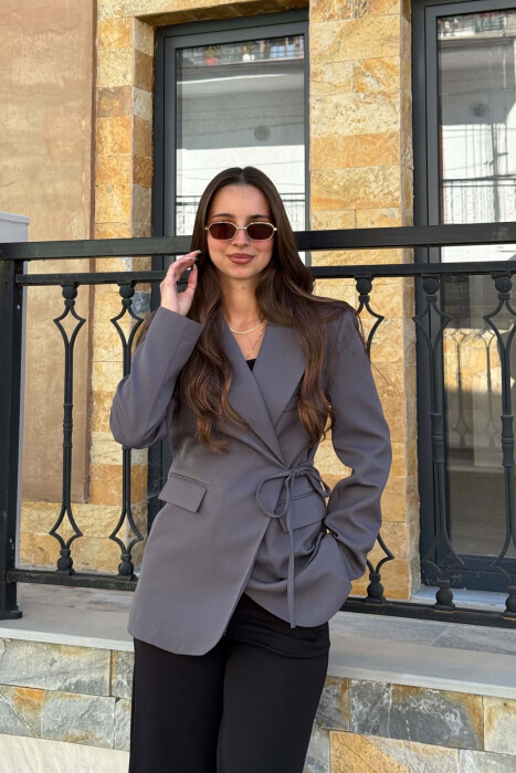 LACING DETAIL ONE COLOR WOMEN JACKET GREY/GRI 