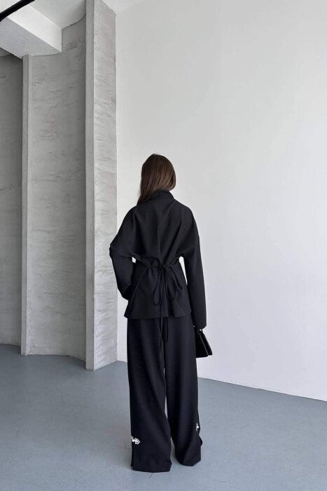 LACING DETAIL SHIRT + SEMI ELASTIC WAIST TROUSERS WOMAN SET BLACK/ E ZEZE - 5