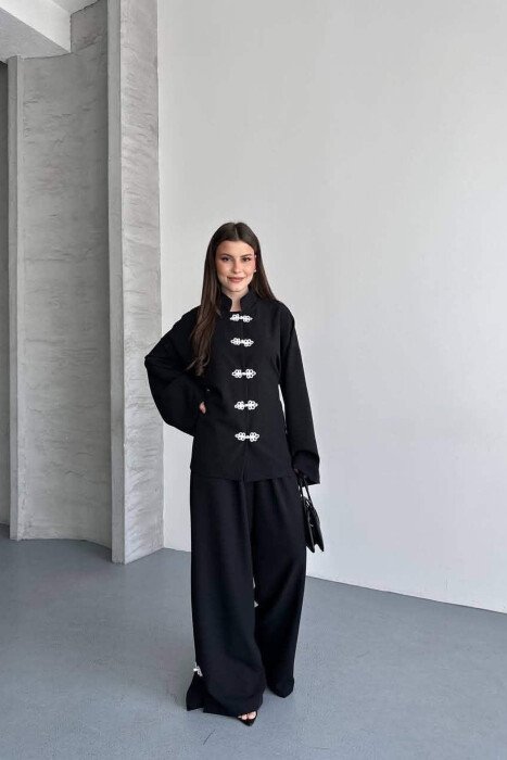 LACING DETAIL SHIRT + SEMI ELASTIC WAIST TROUSERS WOMAN SET BLACK/ E ZEZE - 7