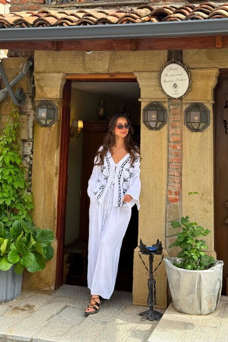 LACING DETAIL SHIRT + TROUSERS WOMEN SET WHITE-E BARDHE - 2