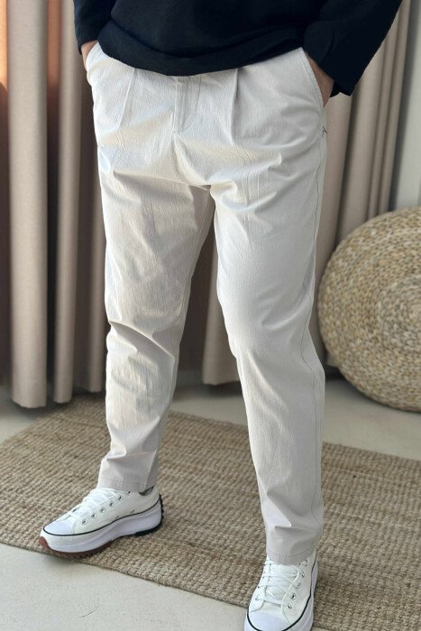 LACING DETAIL SIMPLE MEN PANTS LIGHT BEIGE/BZHZB - KLAUDIO FASHION