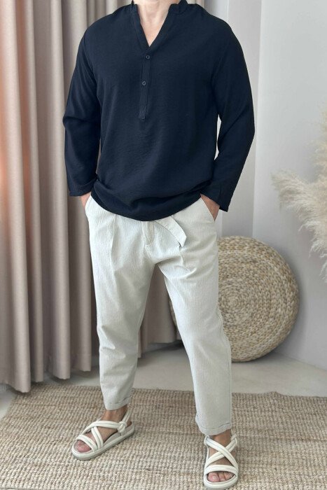 LACING DETAIL SIMPLE MEN PANTS LIGHT BEIGE/BZHZB - KLAUDIO FASHION