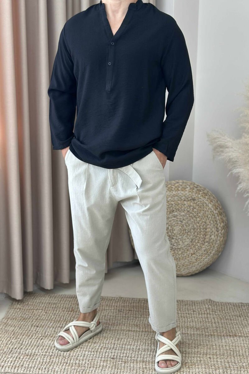LACING DETAIL SIMPLE MEN PANTS LIGHT BEIGE/BZHZB - 1