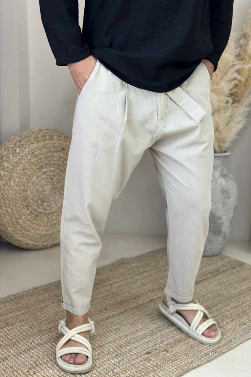 LACING DETAIL SIMPLE MEN PANTS LIGHT BEIGE/BZHZB - 4