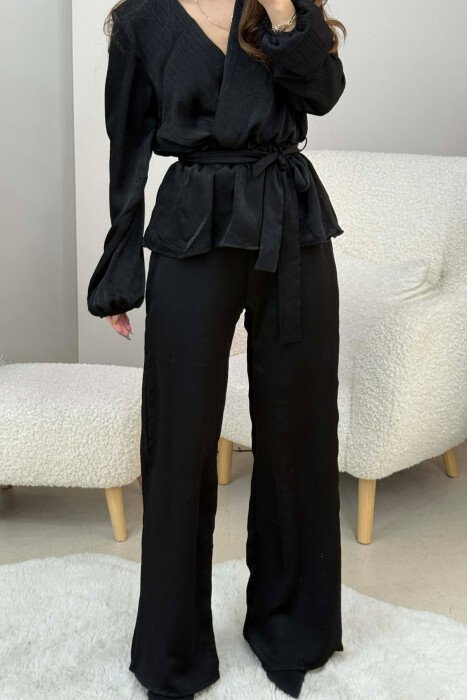 LACING DETAIL SWEATSHIRT+TROUSERS WOMEN SET BLACK/ E ZEZE - 4