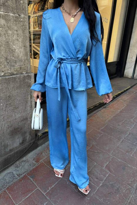 LACING DETAIL SWEATSHIRT+TROUSERS WOMEN SET LIGHTBLUE/BZ - 4
