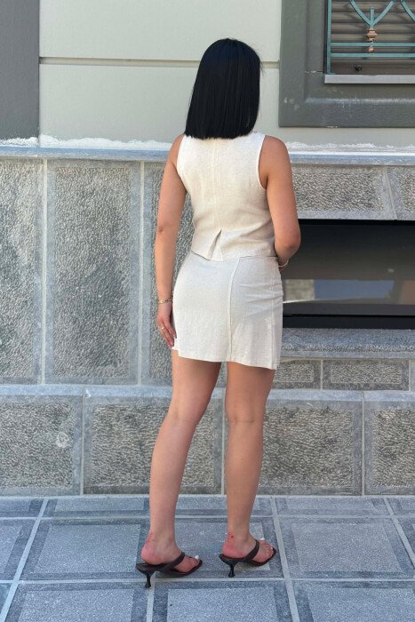 LACING DETAIL VEST +SKIRT WOMAN TWO PIECE SET CREAM/KREM - 4