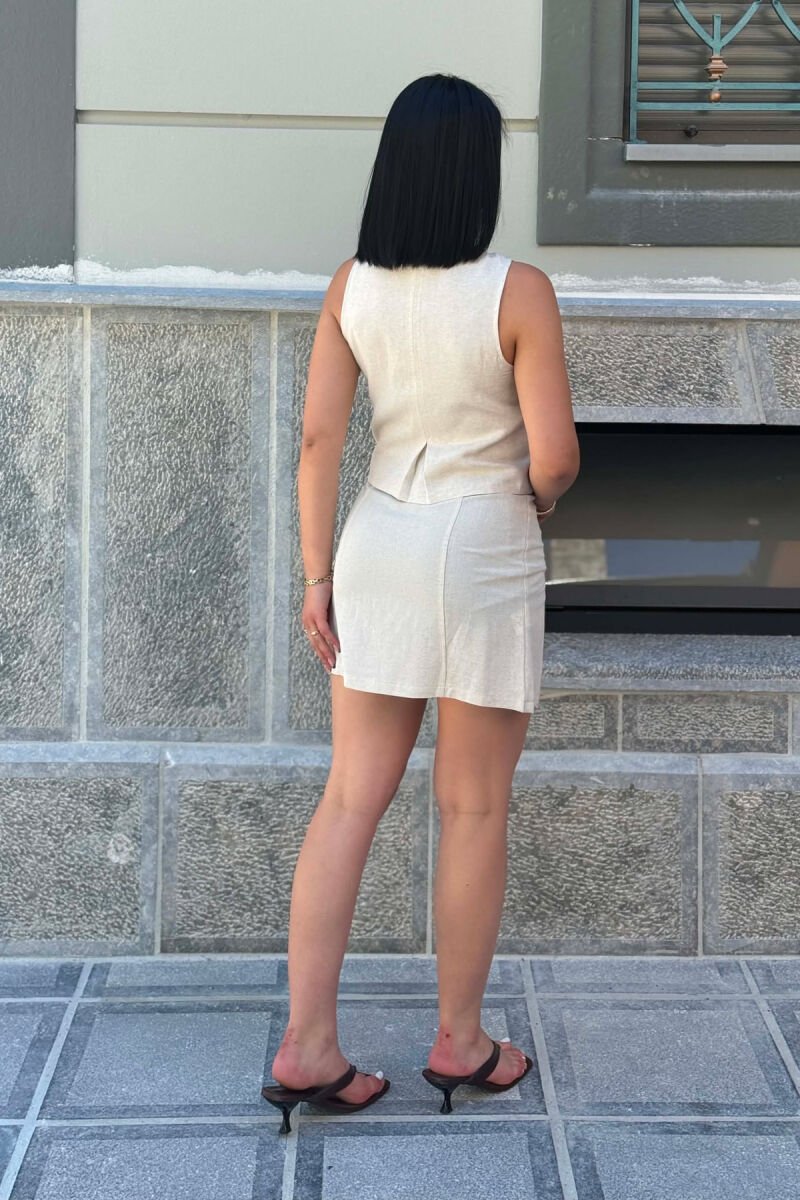 LACING DETAIL VEST +SKIRT WOMAN TWO PIECE SET CREAM/KREM - 4