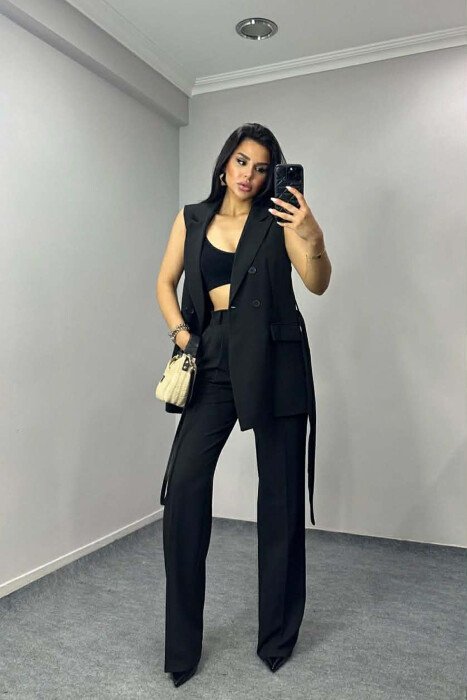 LACING DETAIL VEST + TROUSERS WOMAN SET BLACK/ E ZEZE 